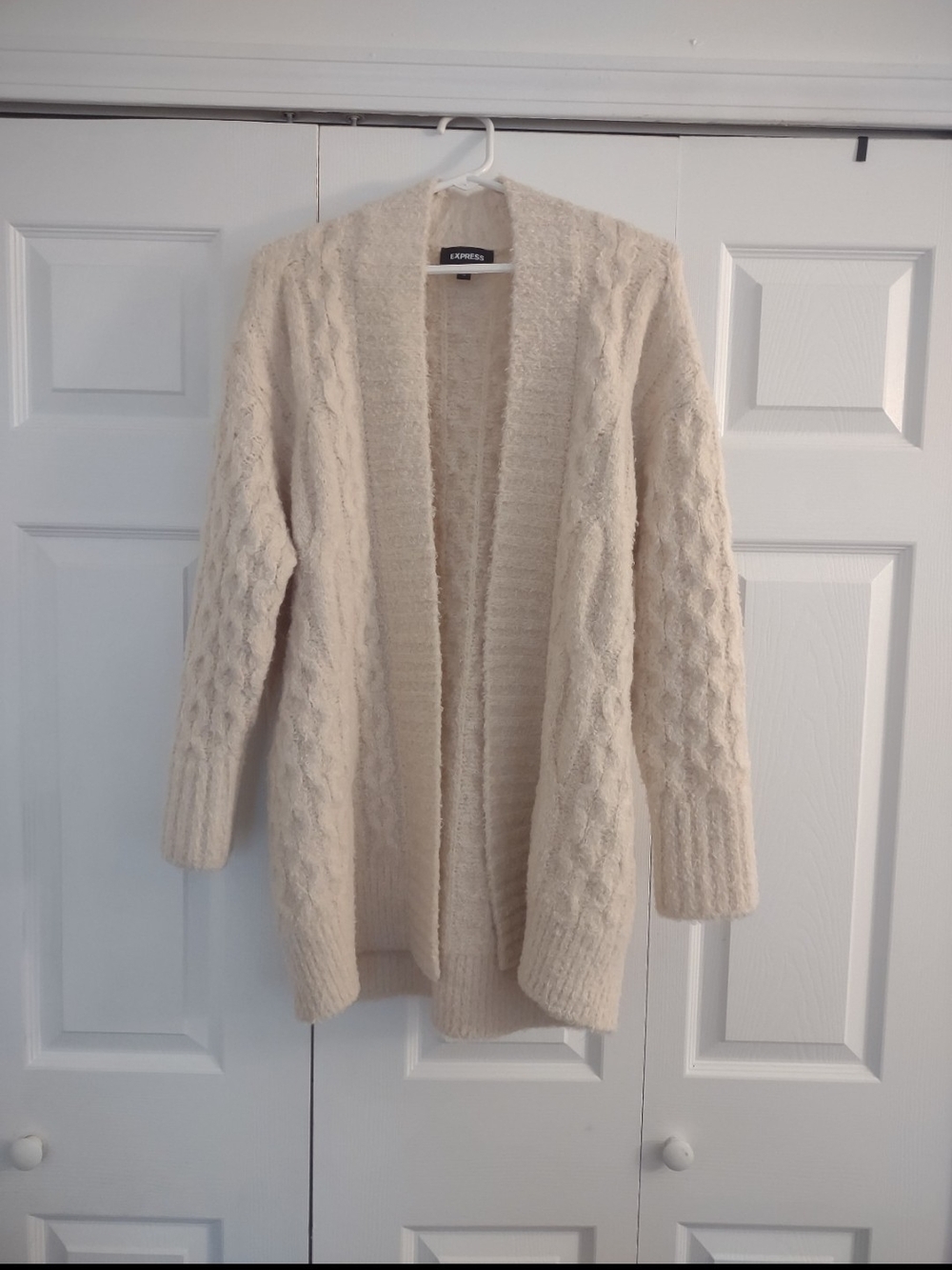 Express Cream Open Cable-Knit Cardigan